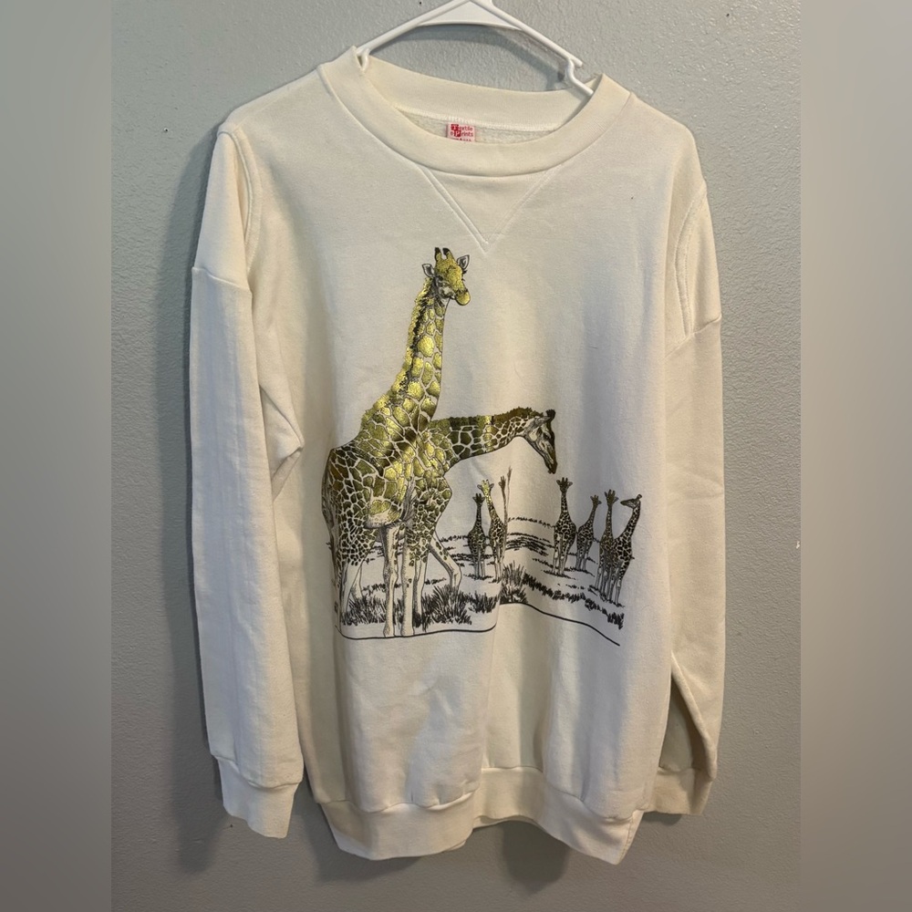 Vintage Textile Prints Giraffe Crewneck Sz Large Made In USA